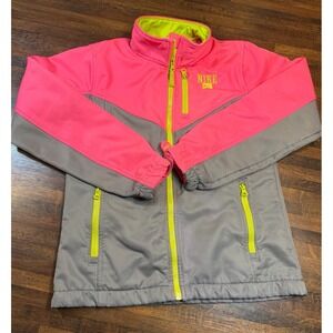Girls Nike soft shell light weight jacket.  Size L 10/12.  Bright pink, yellow